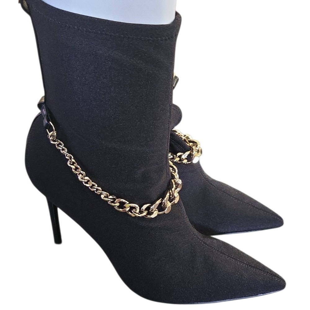 GUESS Forsta Black Pointed Toe Chain Ankle Boots Women's Size 9.5‎ New in Box